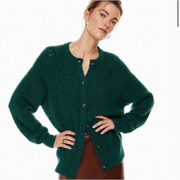 Aritzia Wilfred era cardigan Women’s XS Cashmere Wool Blend Green Oversized - Picture 1 of 9